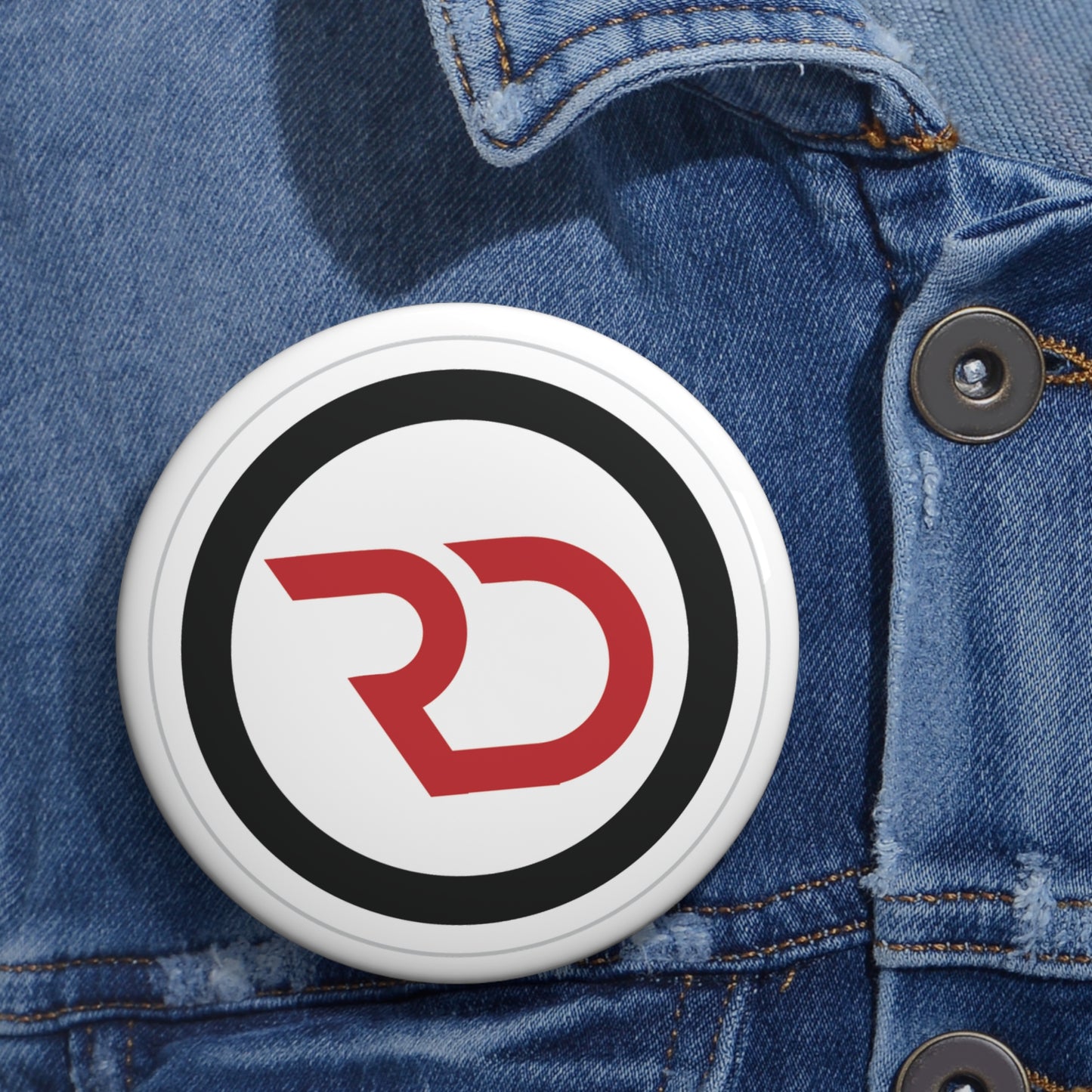 Pin Button — Red RD Logo Custom Enamel-Style Badge