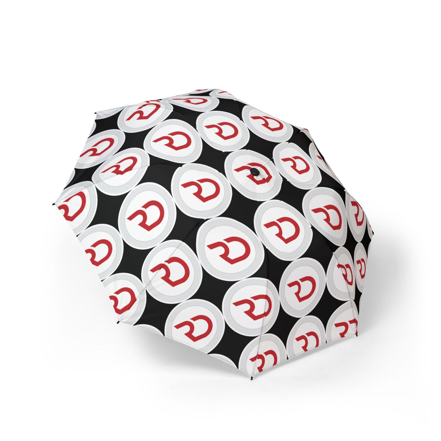 Foldable Umbrella — Red Retro Circle Logo Pattern, Semi-Automatic Compact Rain Umbrella