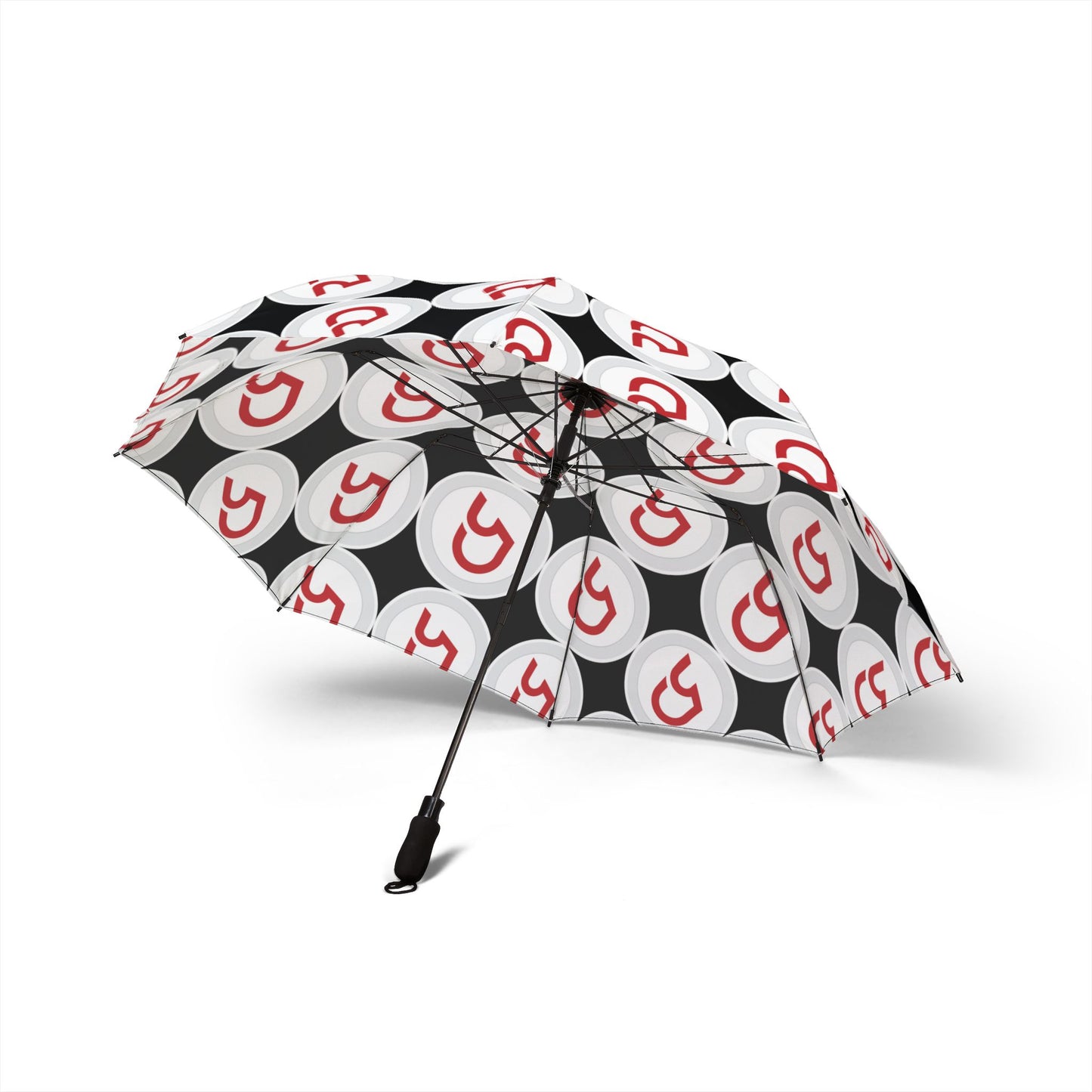 RD logo Foldable Umbrella — Red Retro Circle Logo Pattern (Black)