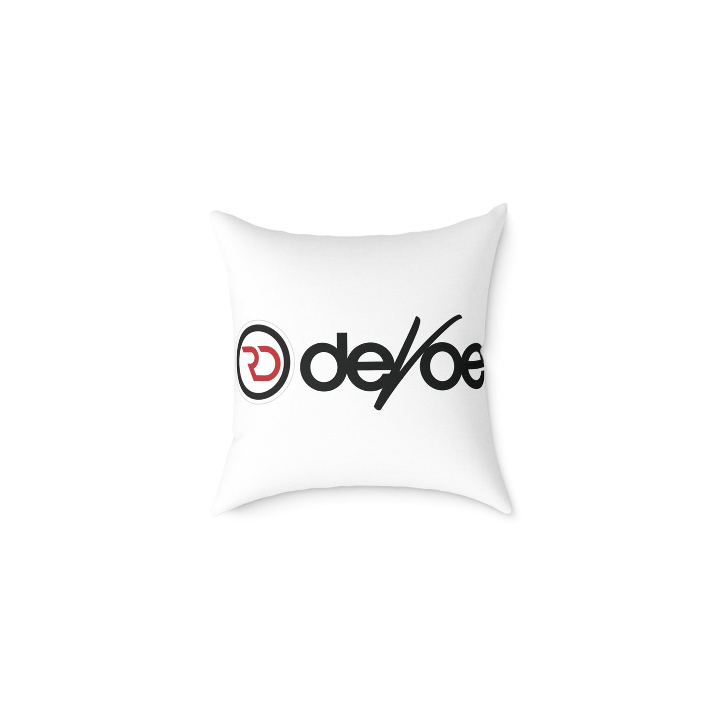 Devotee Logo Square Throw Pillow — Minimalist White Decorative Accent