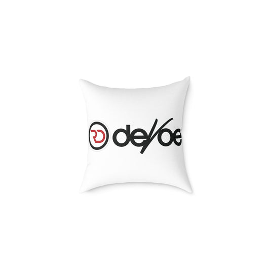 Devotee Logo Square Throw Pillow — Minimalist White Decorative Accent