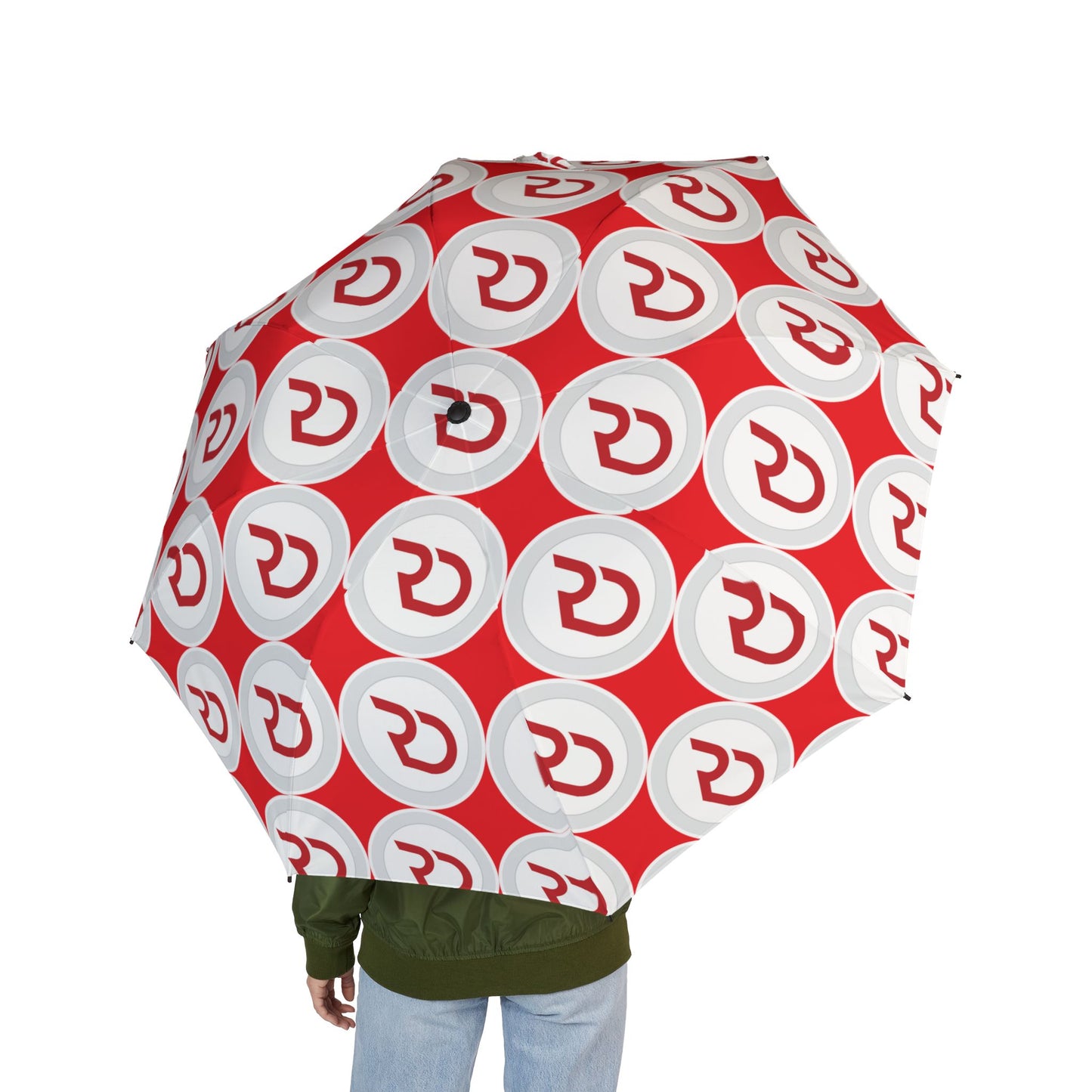 RD logo Foldable Umbrella — Red Retro Circle Logo Pattern (Red)